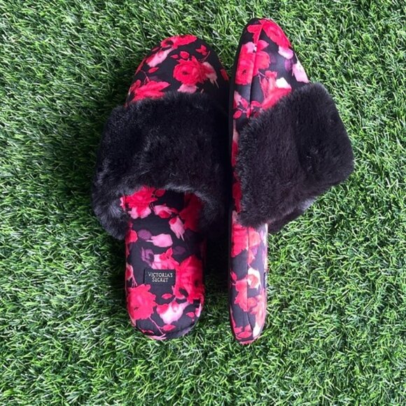 VICTORIAS SECRET Signature Satin Floral Slippers size small - Picture 3 of 9